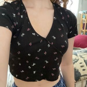Black Floral Crop Top
